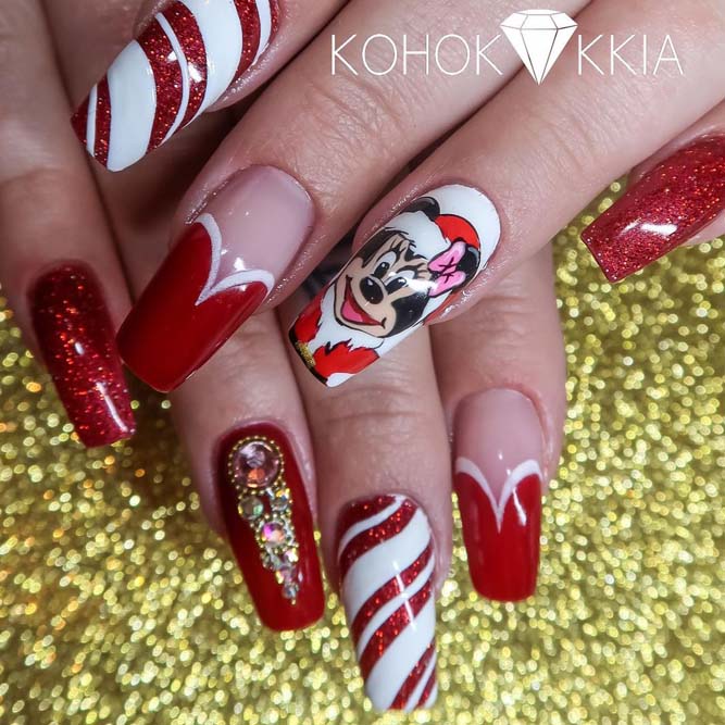 Glossy Glitter Rhinestones Visual Idea Glossy Glitter Rhinestones Visual Idea β Disney Christmas Nails 2026