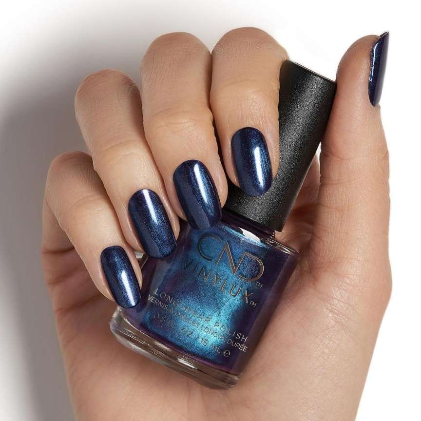 Metallic Shimmer Navy Oval Nails — Navy Blue Nails