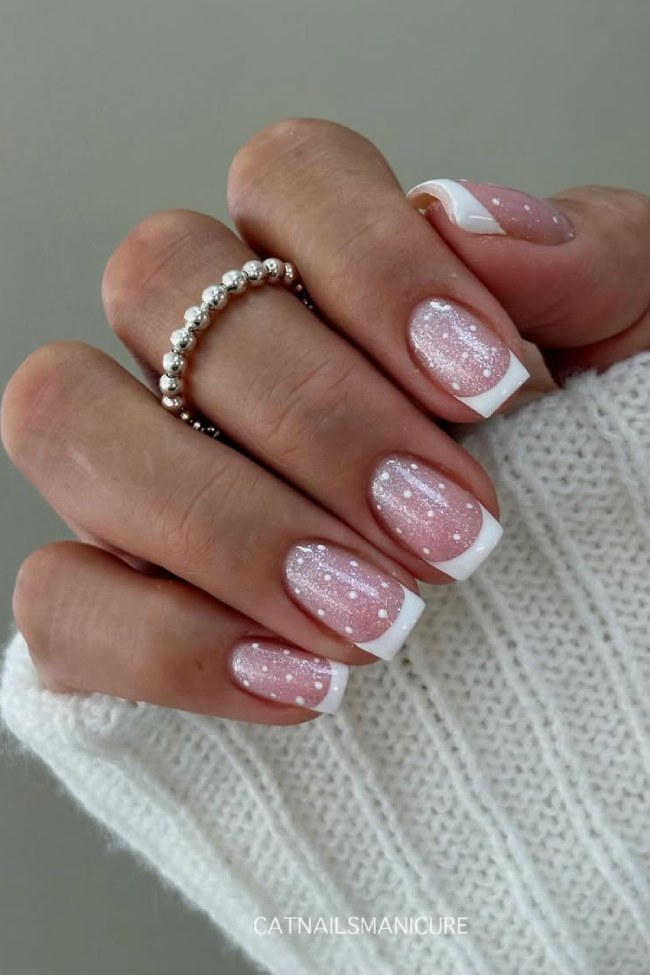 Polka Dot Glitter French Tip Nails Polka Dot Glitter French Tip Nails β Winter French Tip Nails