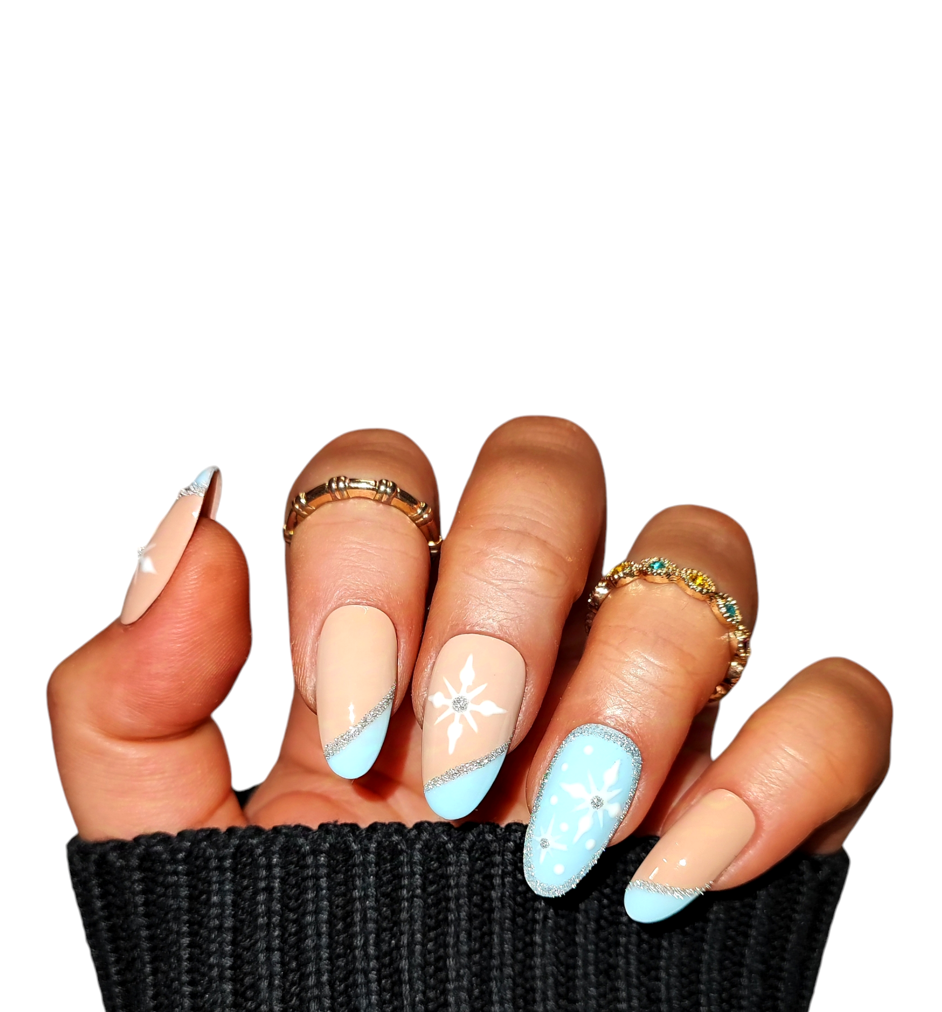Visual Idea — The Hand Wears Multiple Rings — New Years Press On Nails 2027