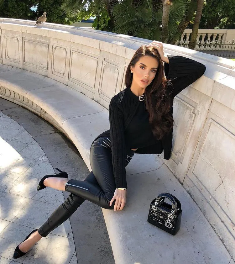 Black Leather Culottes with Embellished Top and Strappy Heels — Leather Pants Outfits