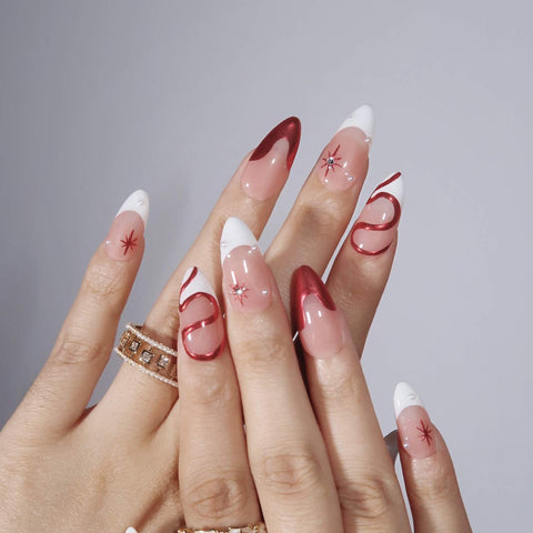 Matte Red Gingerbread Man Coffin Nails — Aesthetic Winter Nails