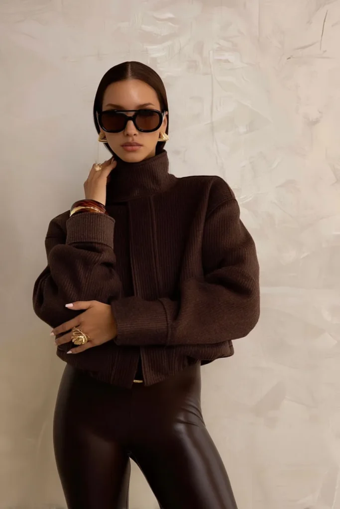 Ribbed Knit Turtleneck with Faux Leather Leggings Ribbed Knit Turtleneck with Faux Leather Leggings β Warm Winter Outfits