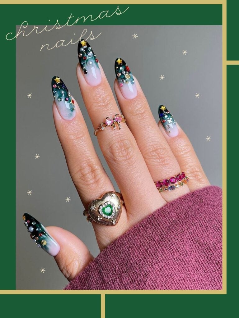 Deep Green Black White Pink Gold Visual Idea Deep Green Black White Pink Gold Visual Idea β Christmas Nails 2026