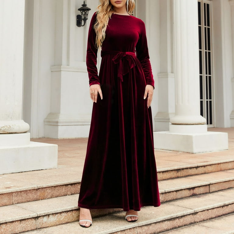 Elegant Burgundy Velvet Maxi Dress for Winter Events — Winter Party Outfits