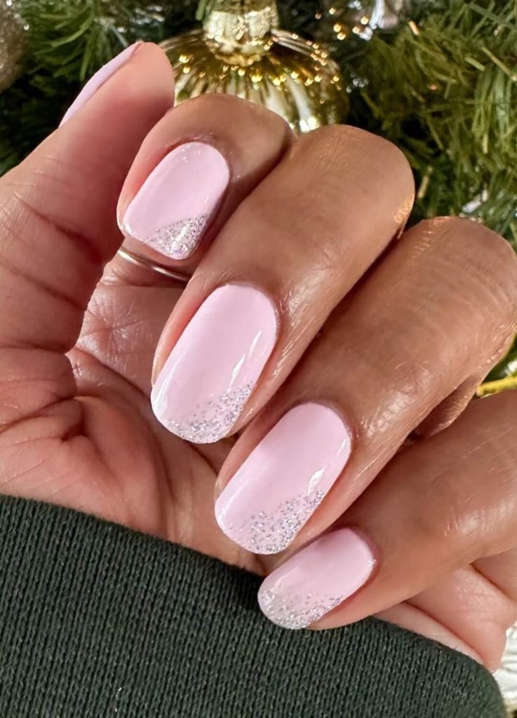 Short Oval Glitter Gradient French Tips — Christmas Nail Designs 2026