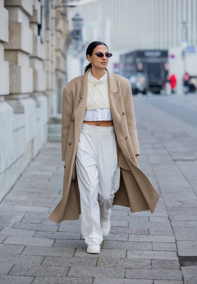 Oversized Wool Coat with Cable-Knit Sweater and Wide-Leg Trousers Oversized Wool Coat with Cable-Knit Sweater and Wide-Leg Trousers β Preppy Winter Outfits