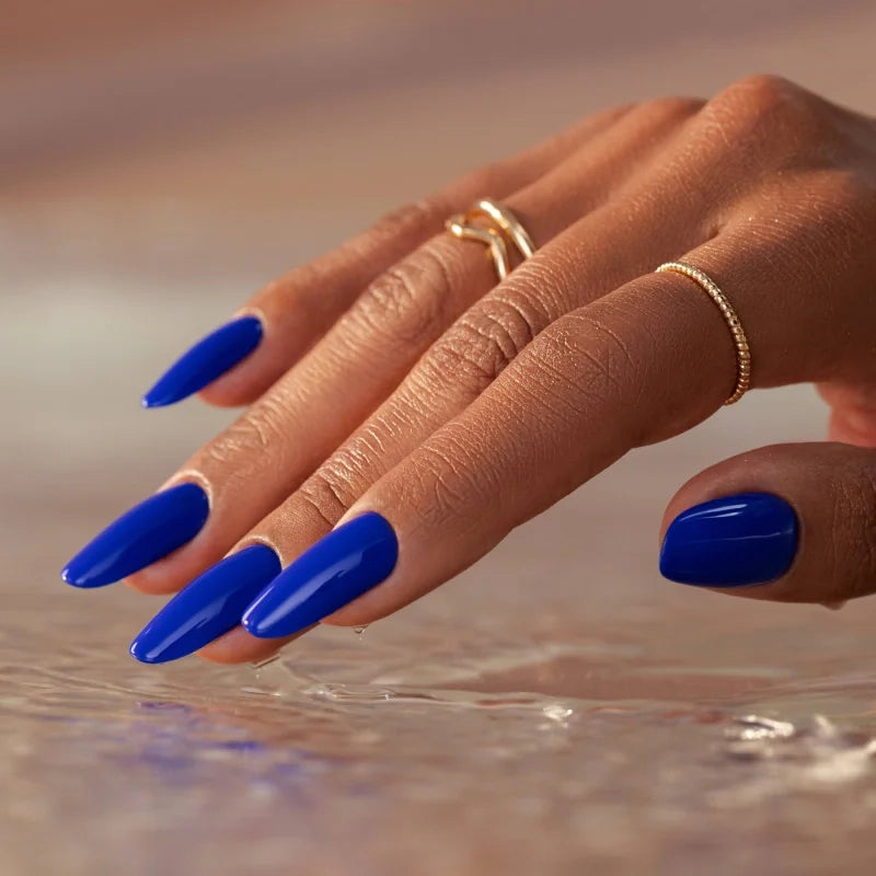 Vibrant Glossy Blue Water Nails — Holiday Nail Colors 2026