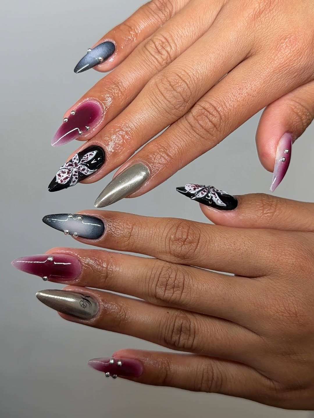 Burgundy Ombre Butterfly Stiletto Nails Burgundy Ombre Butterfly Stiletto Nails β Winter Stiletto Nails