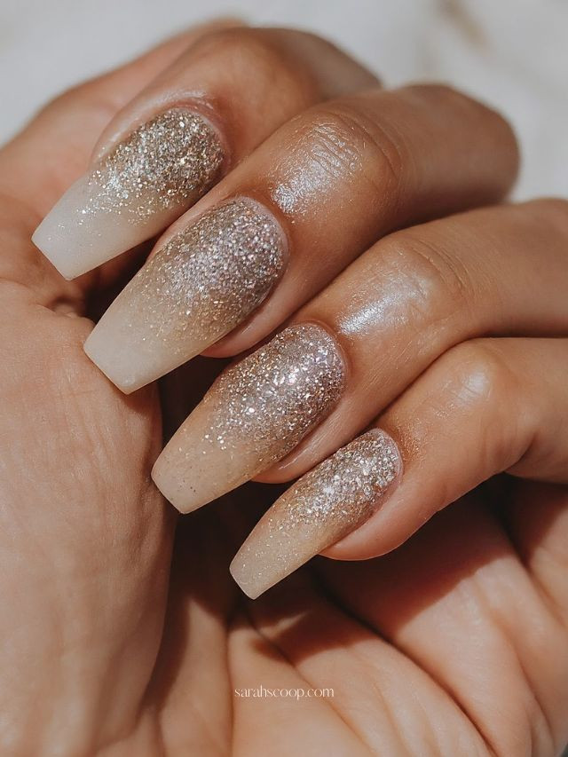 Glitter Visual Idea — Winter Champagne Nails