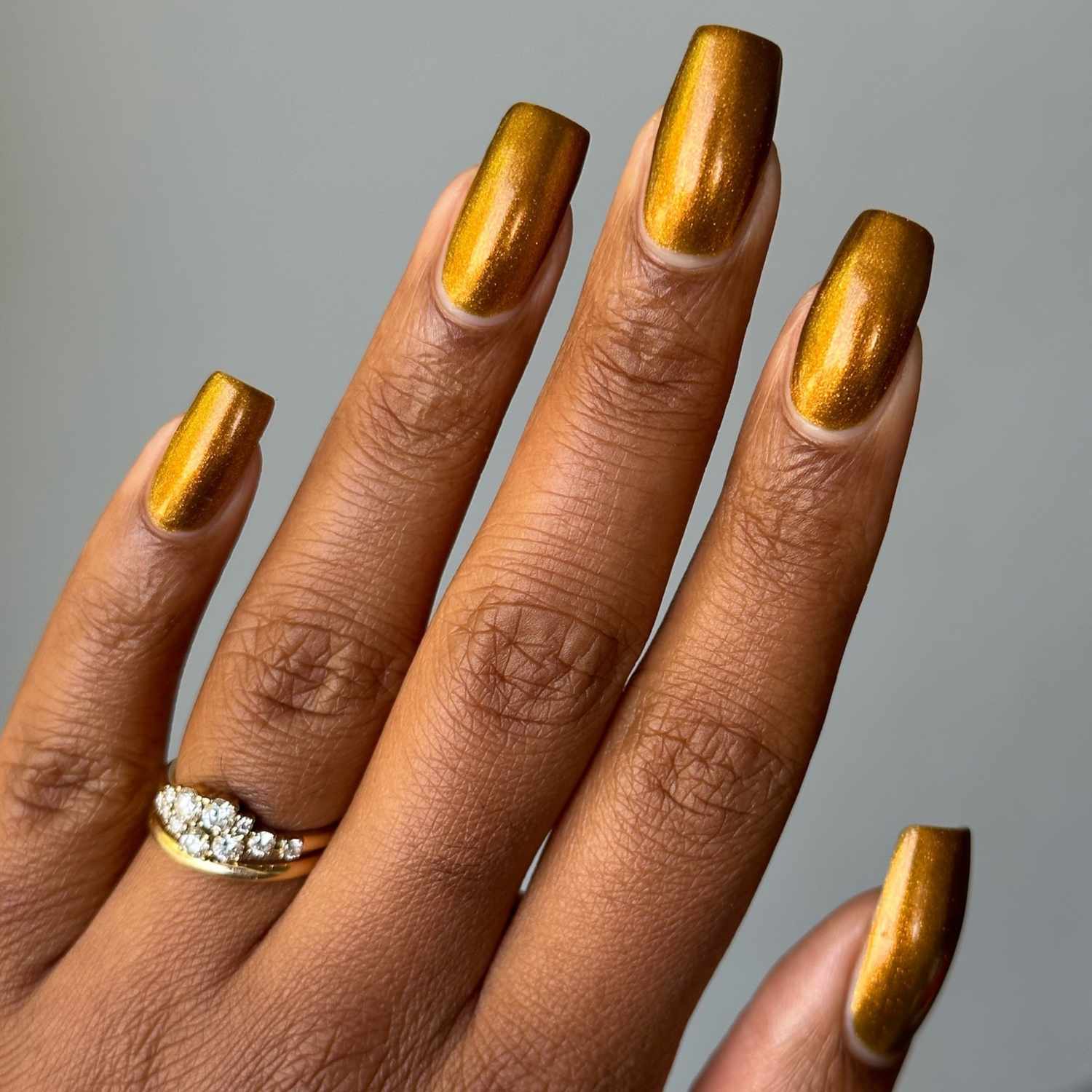 Long Square Metallic Gold Polish Long Square Metallic Gold Polish β Winter Gold Nails