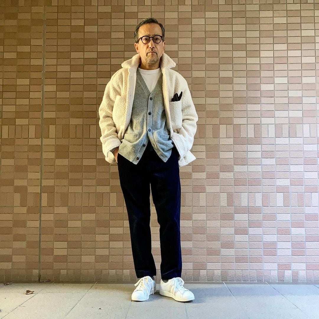 Cream Fleece Jacket Layered Over Cardigan — Fleece Jacket Outfits
