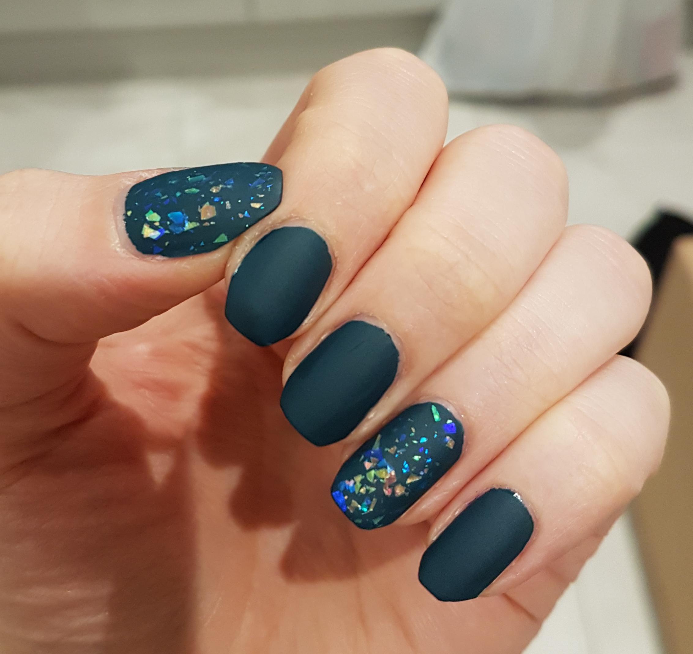 Short Teal Matte Iridescent Flakes Short Teal Matte Iridescent Flakes β Winter Matte Nails