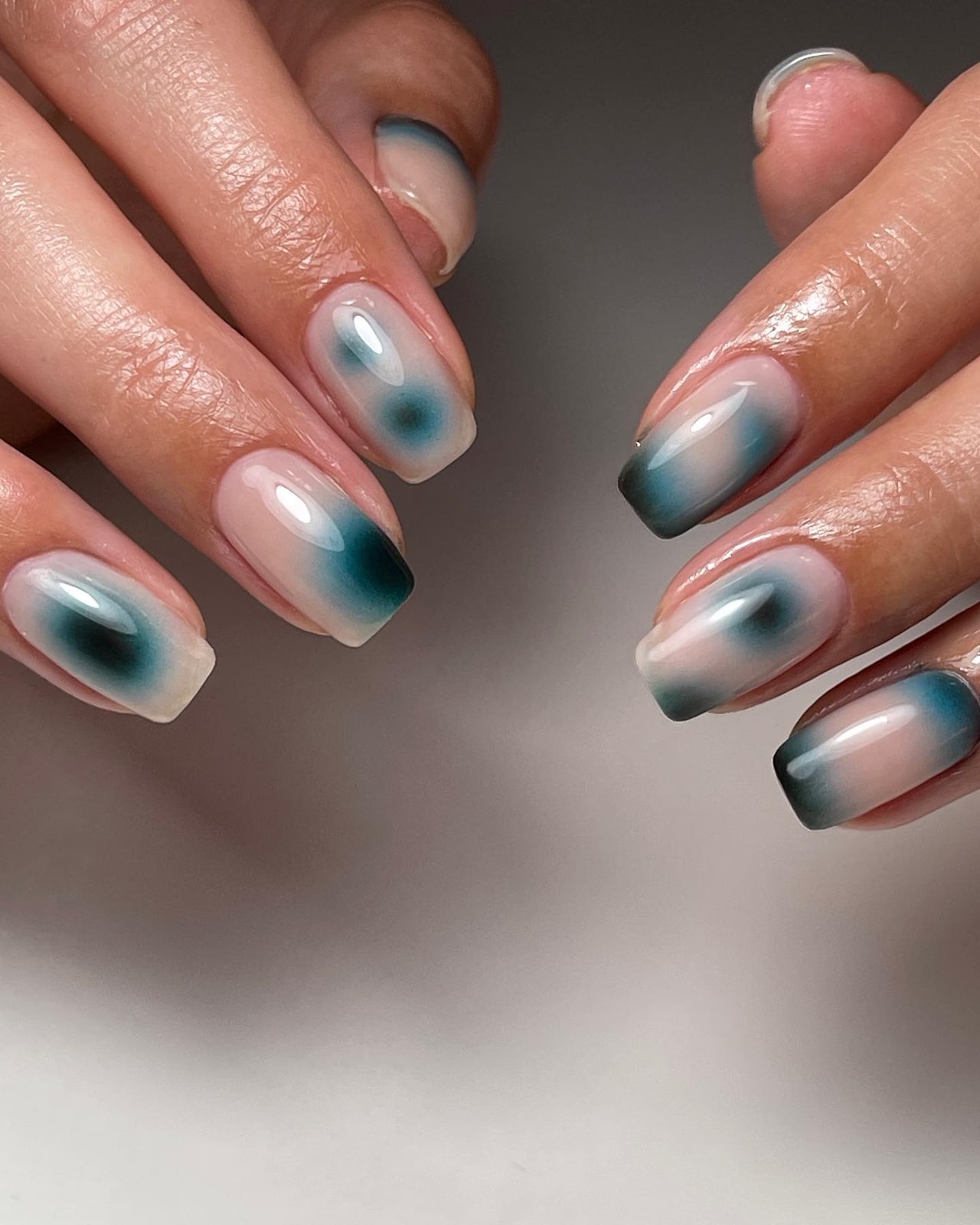 Short Square Teal Spot Aura Short Square Teal Spot Aura β aura nails