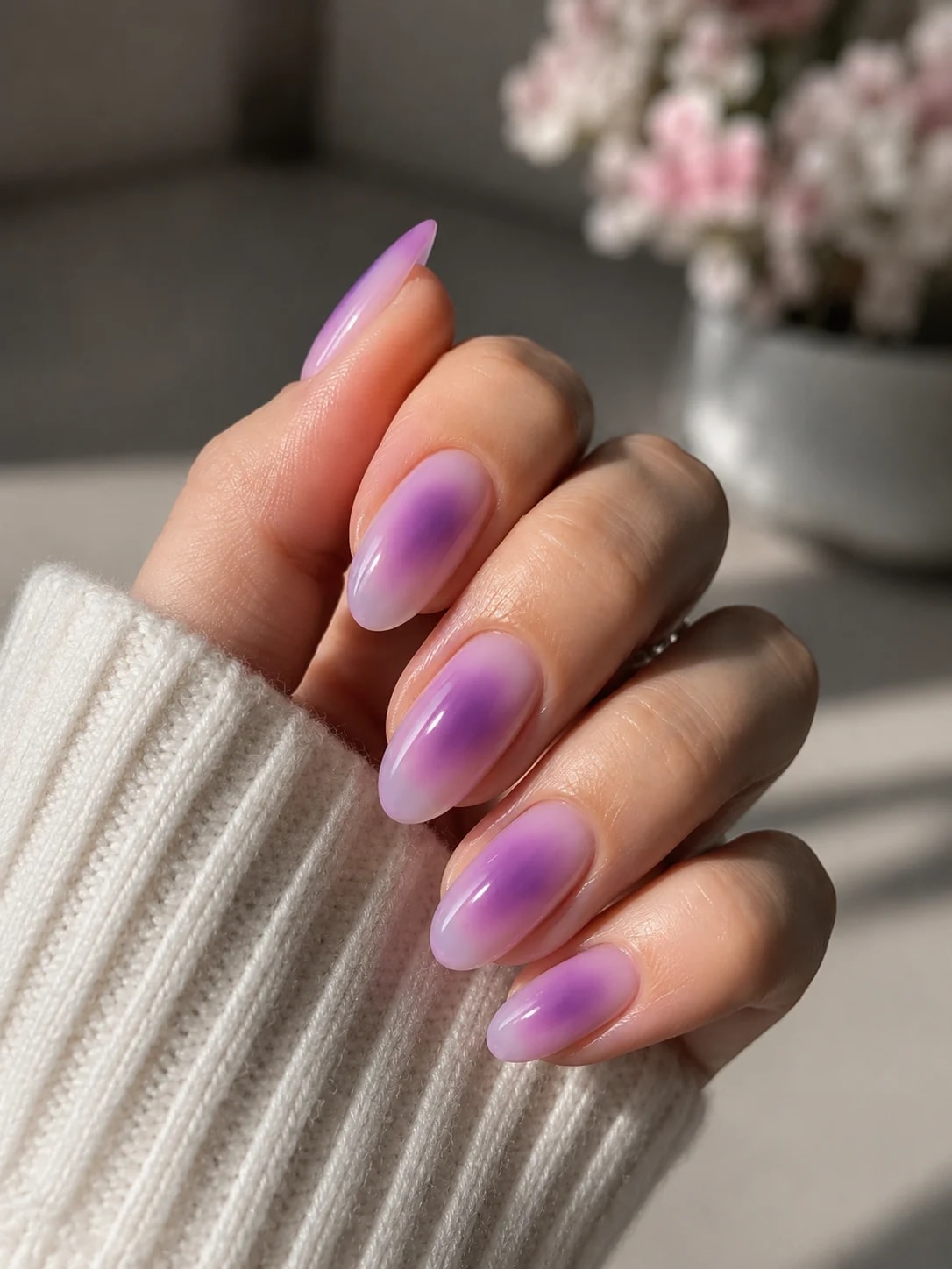Milky White to Purple Rhinestone Aura Milky White to Purple Rhinestone Aura β aura nails