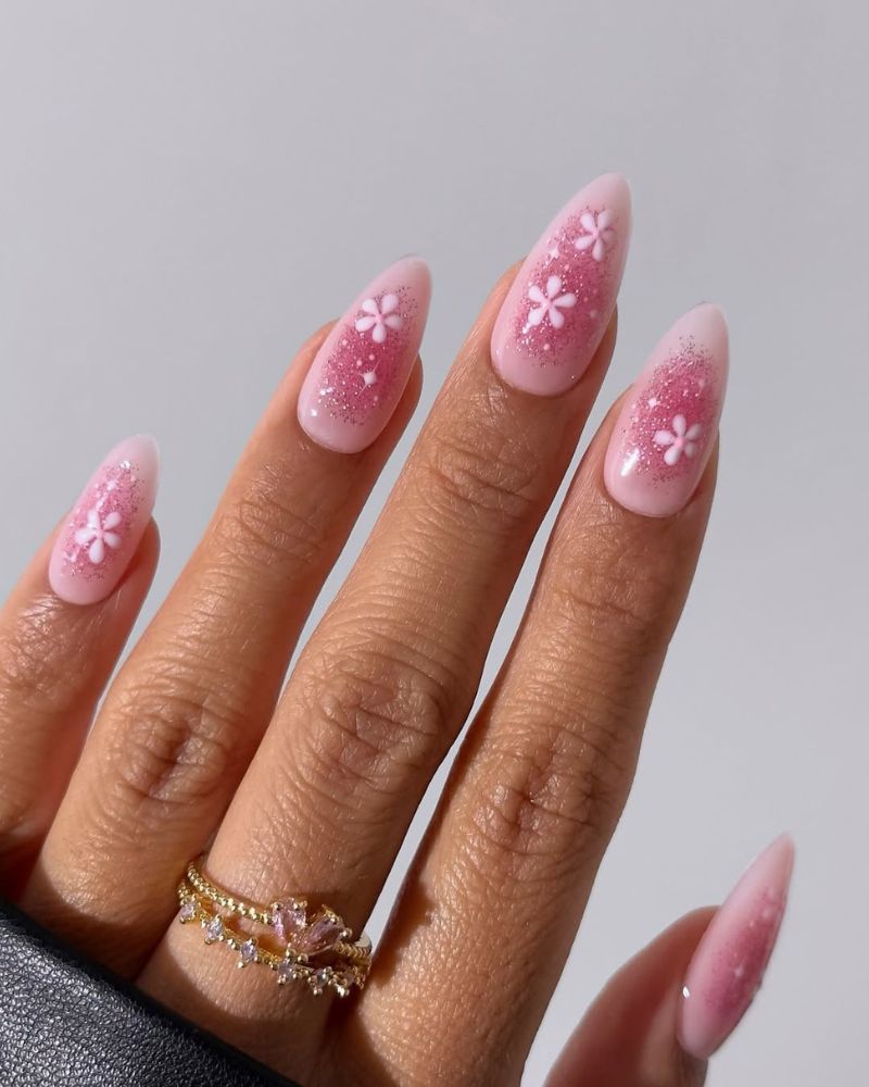 Sheer Pink Floral Glitter Aura Sheer Pink Floral Glitter Aura β aura nails