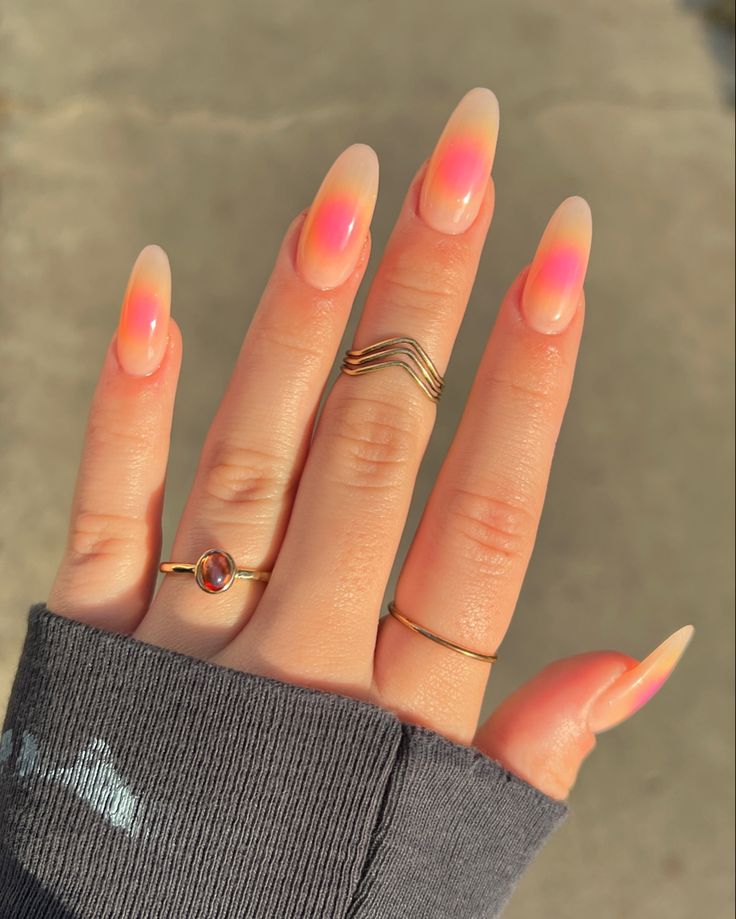 Peachy Pink to Neon Orange Aura Peachy Pink to Neon Orange Aura β aura nails