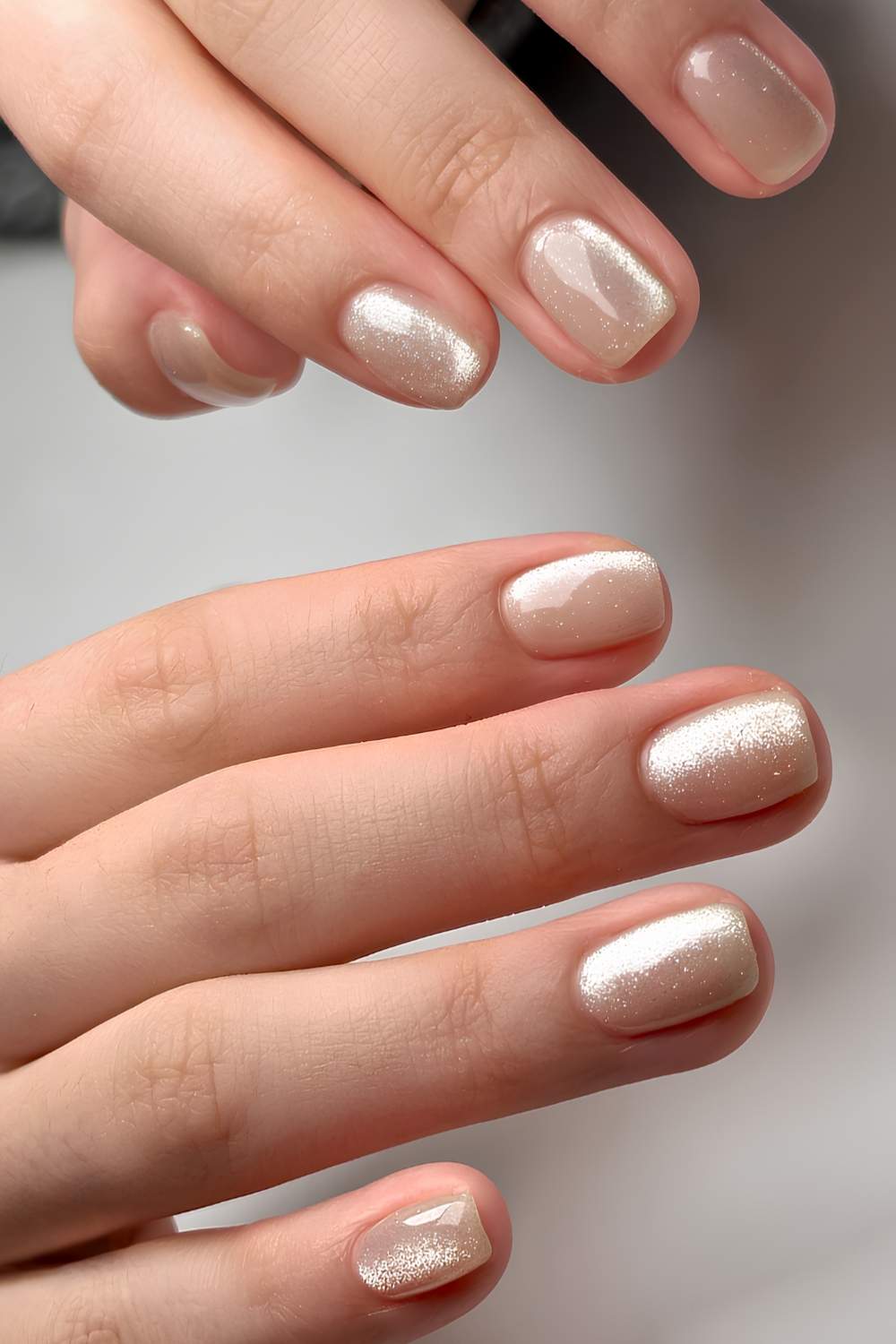 Milky Beige Subtle Shimmer Cat Eye — velvet nails