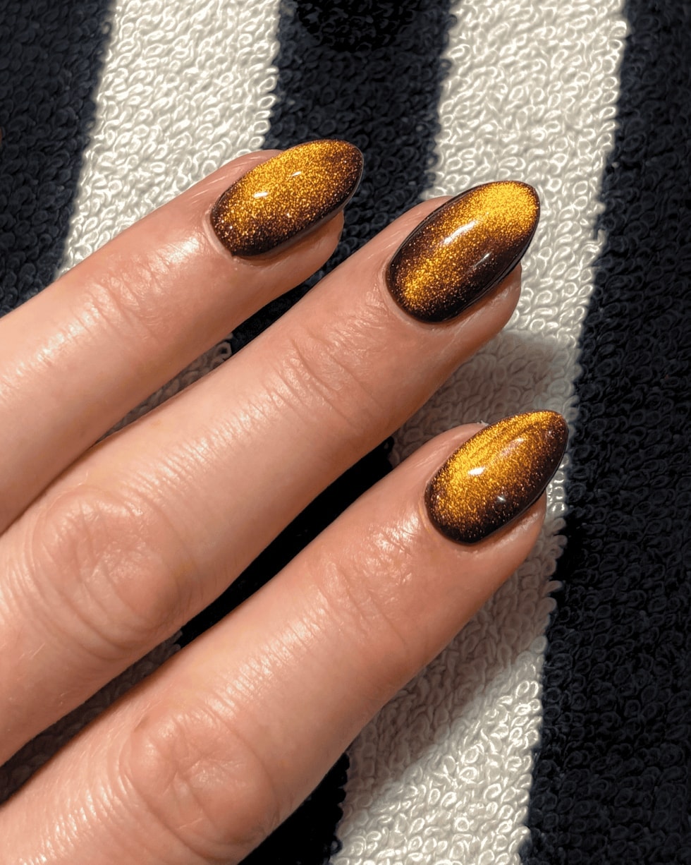 Golden Brown Cat Eye with Darker Undertones — velvet nails