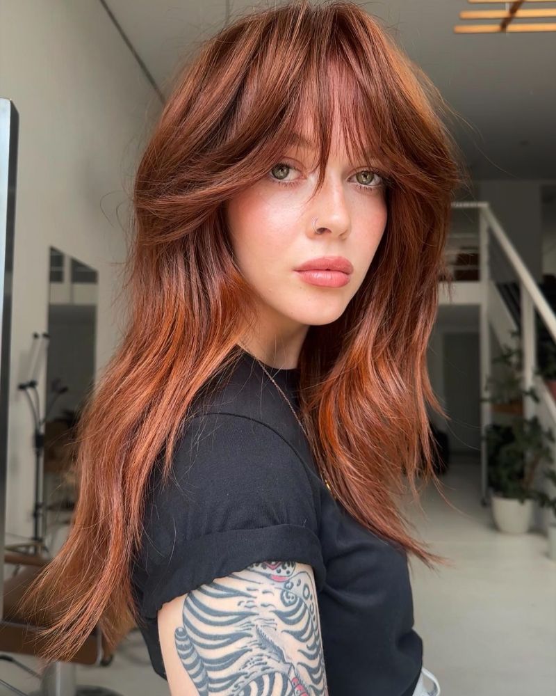 Medium Length Wolf Cut With Wispy Bangs Medium Length Wolf Cut With Wispy Bangs β wolf cut hairstyles