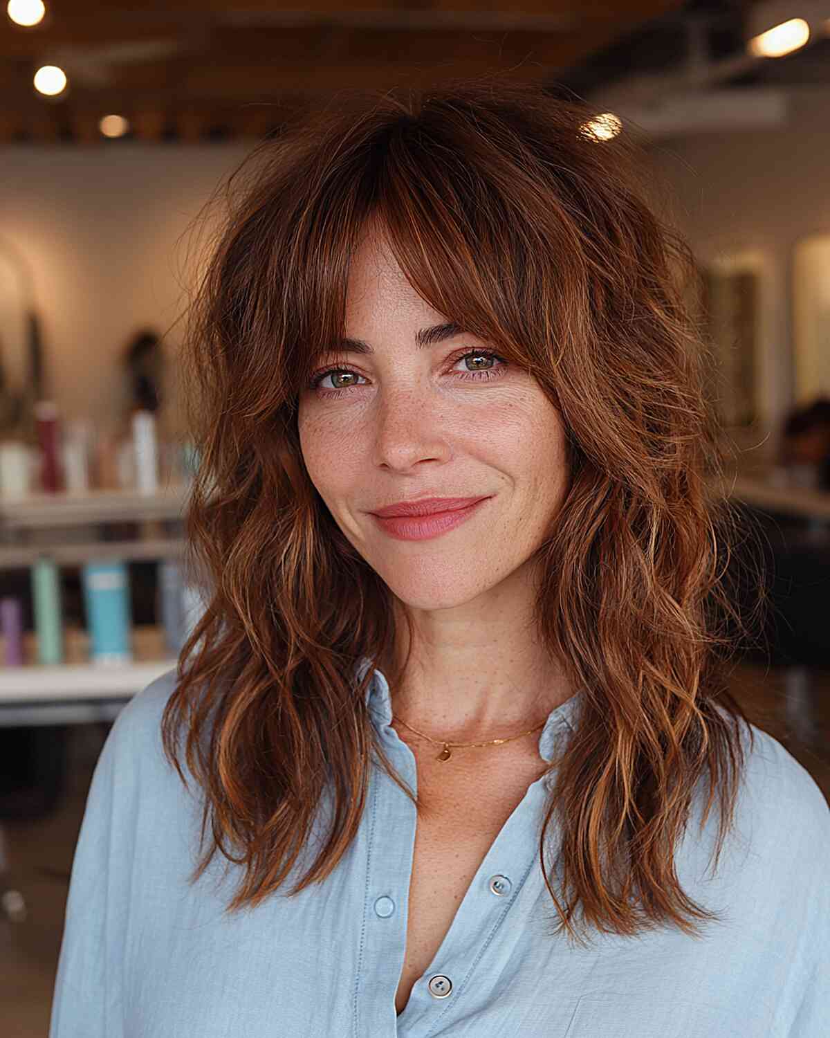 Medium Auburn Wolf Cut With Copper Highlights Medium Auburn Wolf Cut With Copper Highlights β wolf cut hairstyles