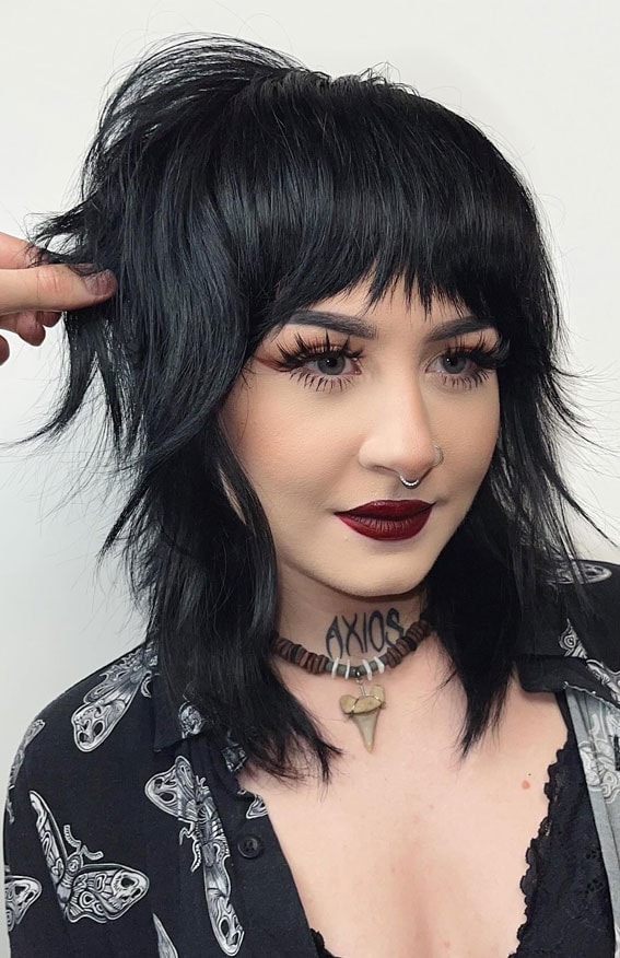 Jet Black Wolf Cut With Micro Fringe Jet Black Wolf Cut With Micro Fringe β wolf cut hairstyles