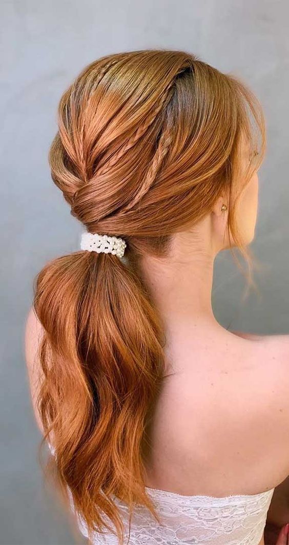 Copper Red Braided Ponytail — Winter Updos
