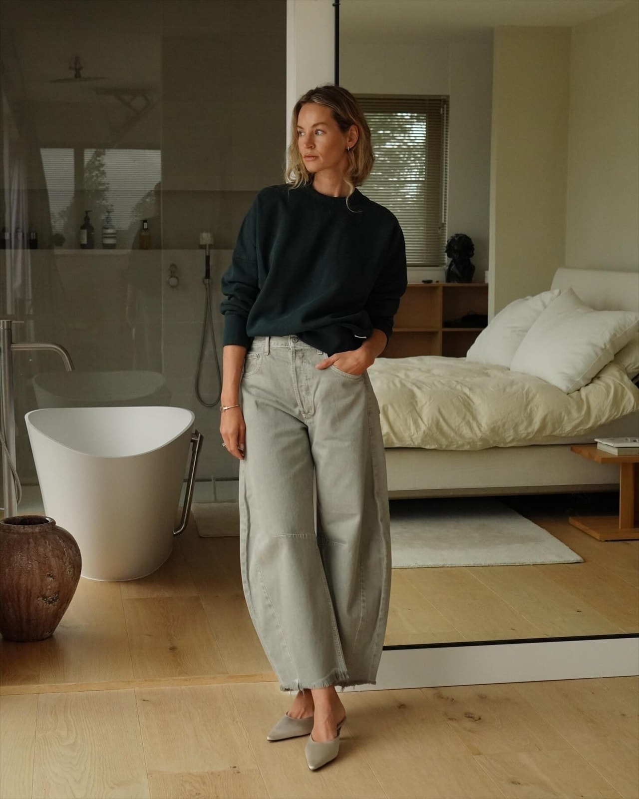 Relaxed Comfort in Pale Grey Denim Relaxed Comfort in Pale Grey Denim β barrel leg jeans outfits