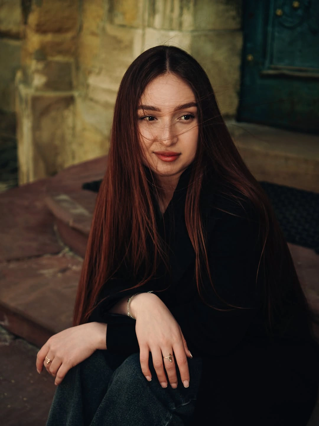 Very long dark brunette hair with warm auburn lower lengths