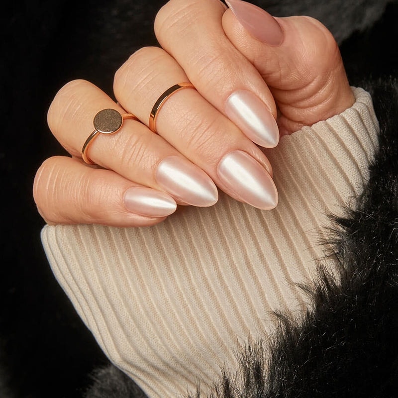 Pale Beige Pearlescent Glossy Stilettos Pale Beige Pearlescent Glossy Stilettos β glazed donut nails
