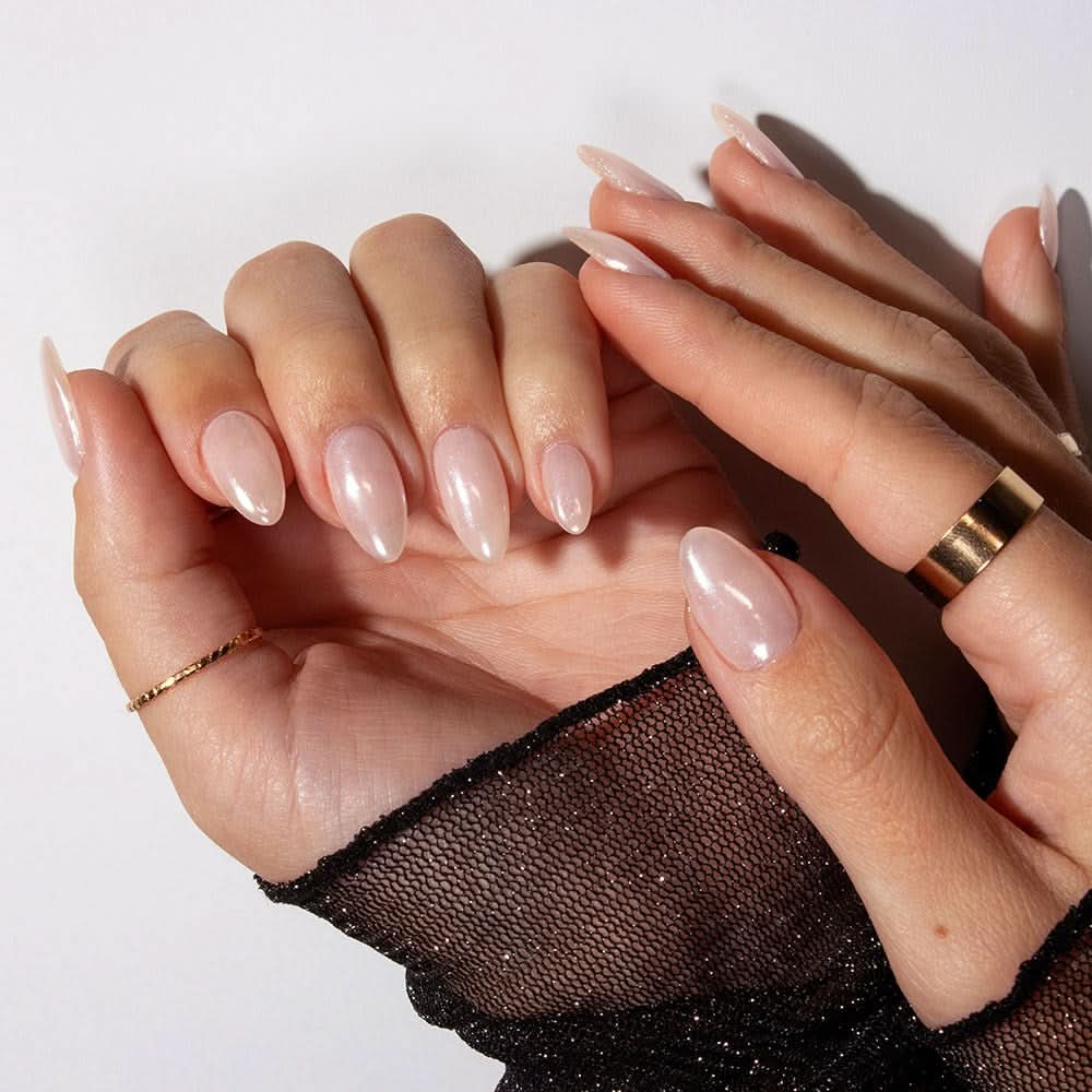 Short Oval Milky Pink Pearlescent Short Oval Milky Pink Pearlescent β glazed donut nails