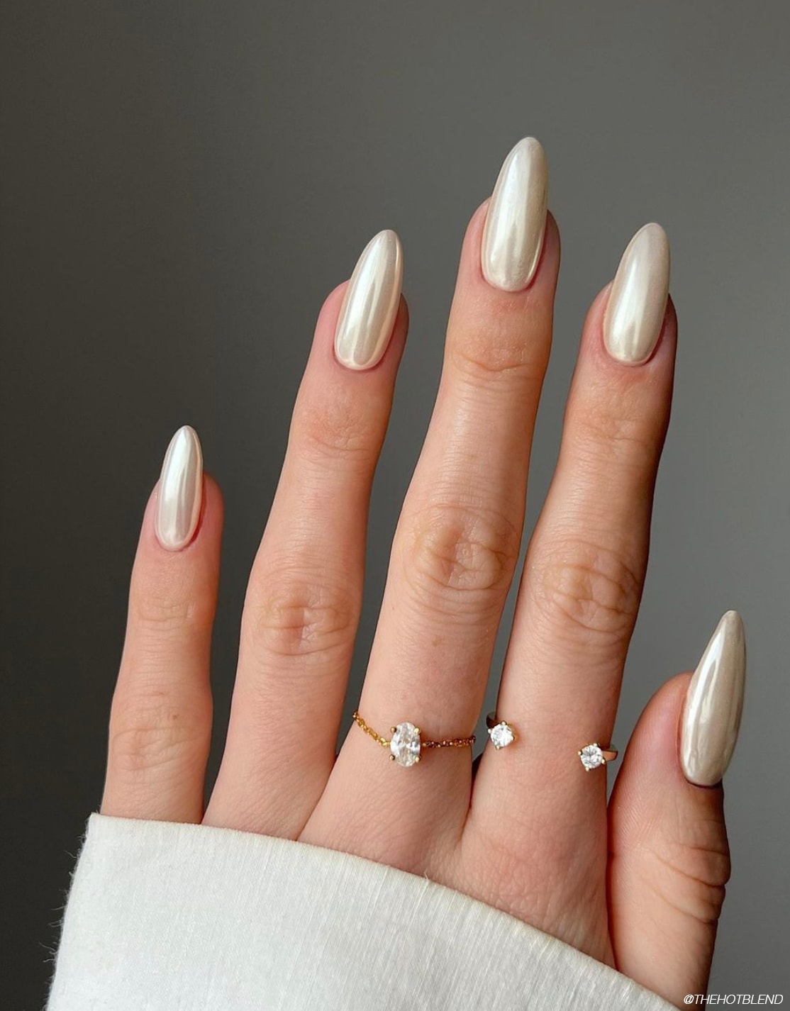 Milky White Pearlescent Glossy Almonds Milky White Pearlescent Glossy Almonds β glazed donut nails