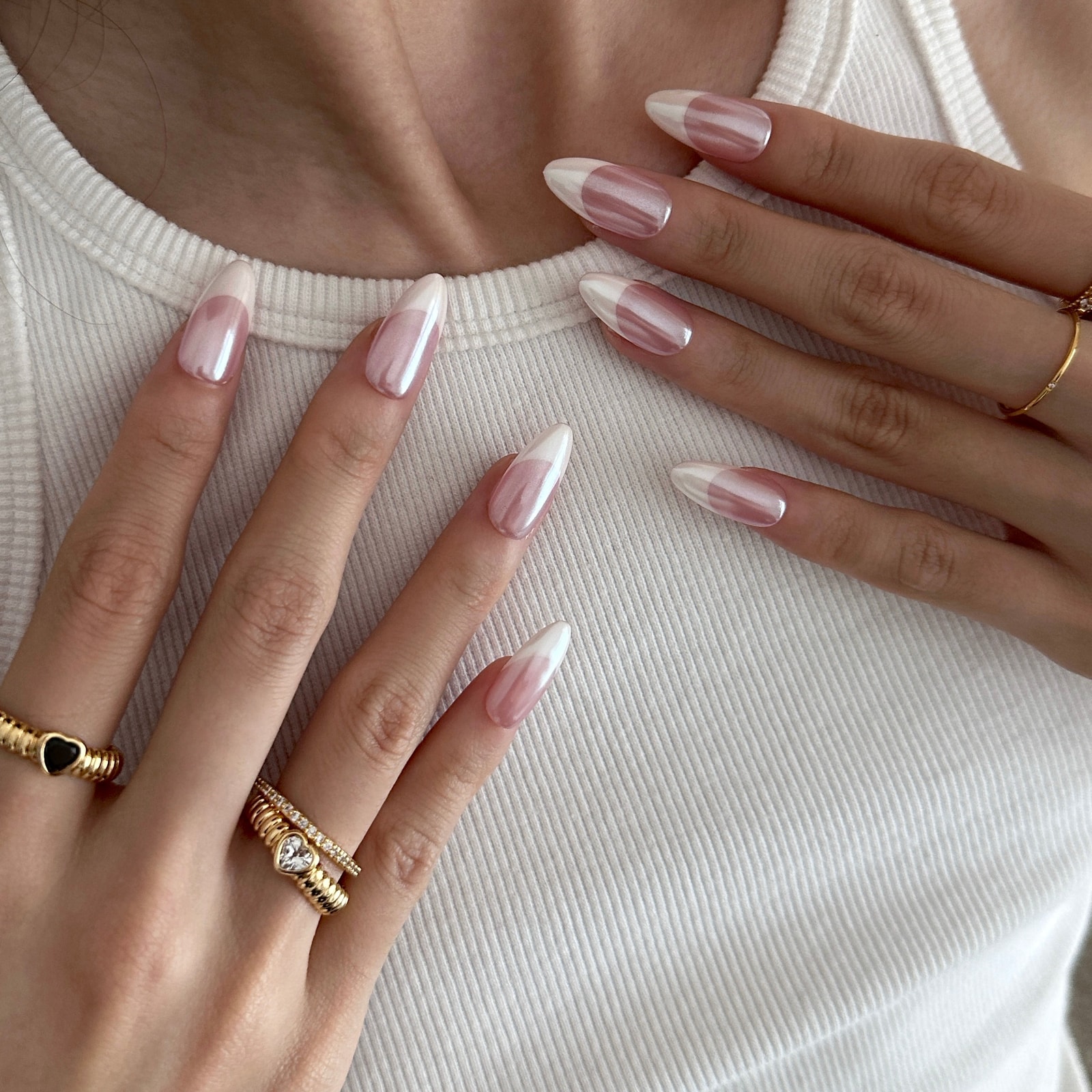 Milky Beige Iridescent Shift Almonds Milky Beige Iridescent Shift Almonds β glazed donut nails