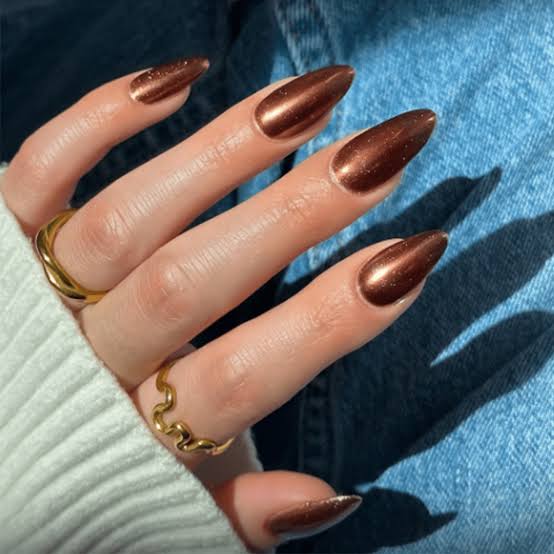 Bronze Shimmer High Gloss Almonds Bronze Shimmer High Gloss Almonds β glazed donut nails