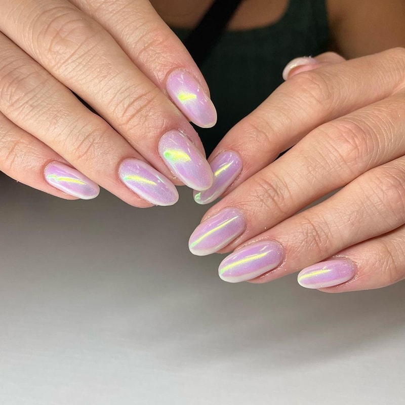 Pale Pink Iridescent Shimmer Oval Nails Pale Pink Iridescent Shimmer Oval Nails β glazed donut nails