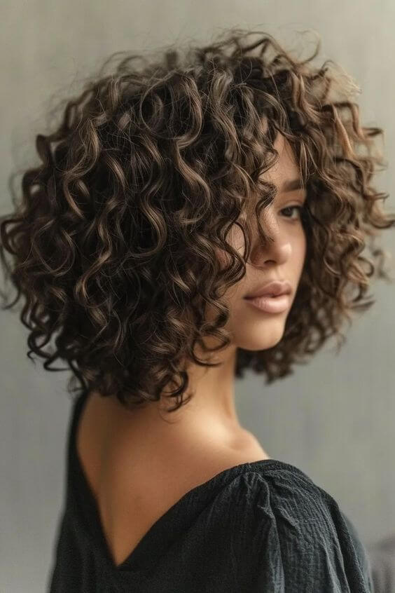 Defined Curly Chin Bob With Bangs — italian bob haircut