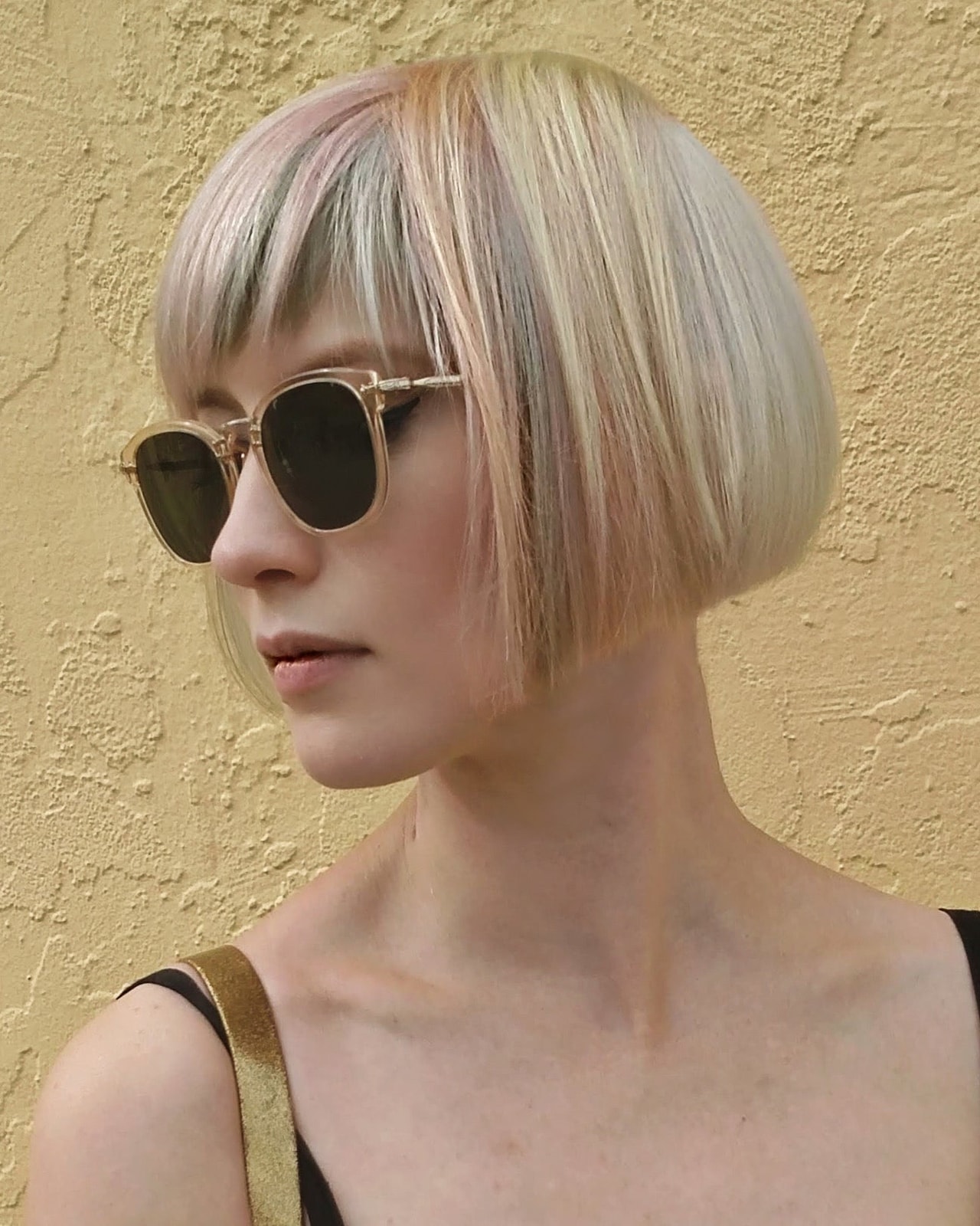 Platinum Bob With Pastel Streaks — italian bob haircut