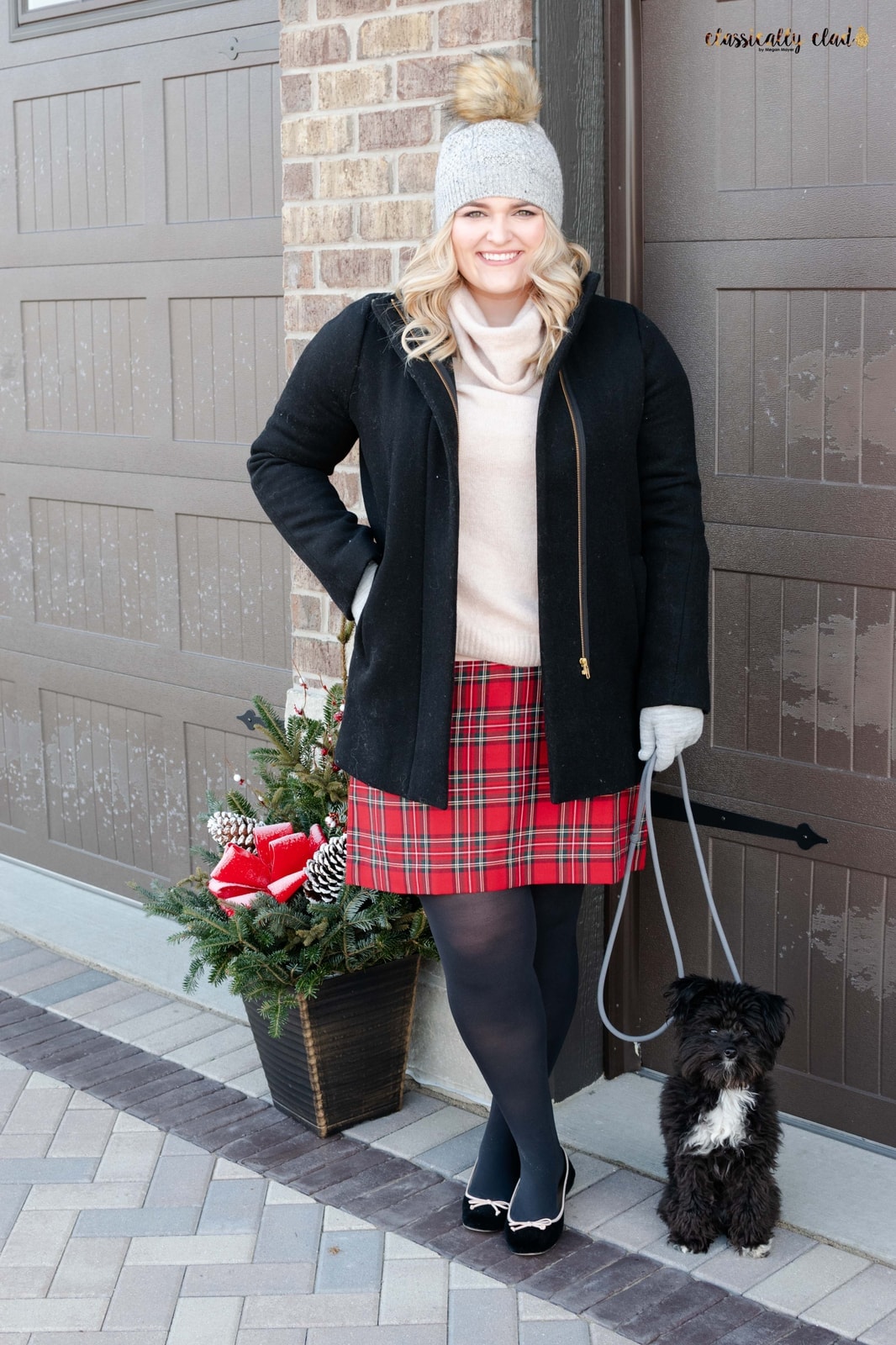 Festive Red Plaid Mini Skirt with Turtleneck and Beanie Festive Red Plaid Mini Skirt with Turtleneck and Beanie β plaid skirt outfits