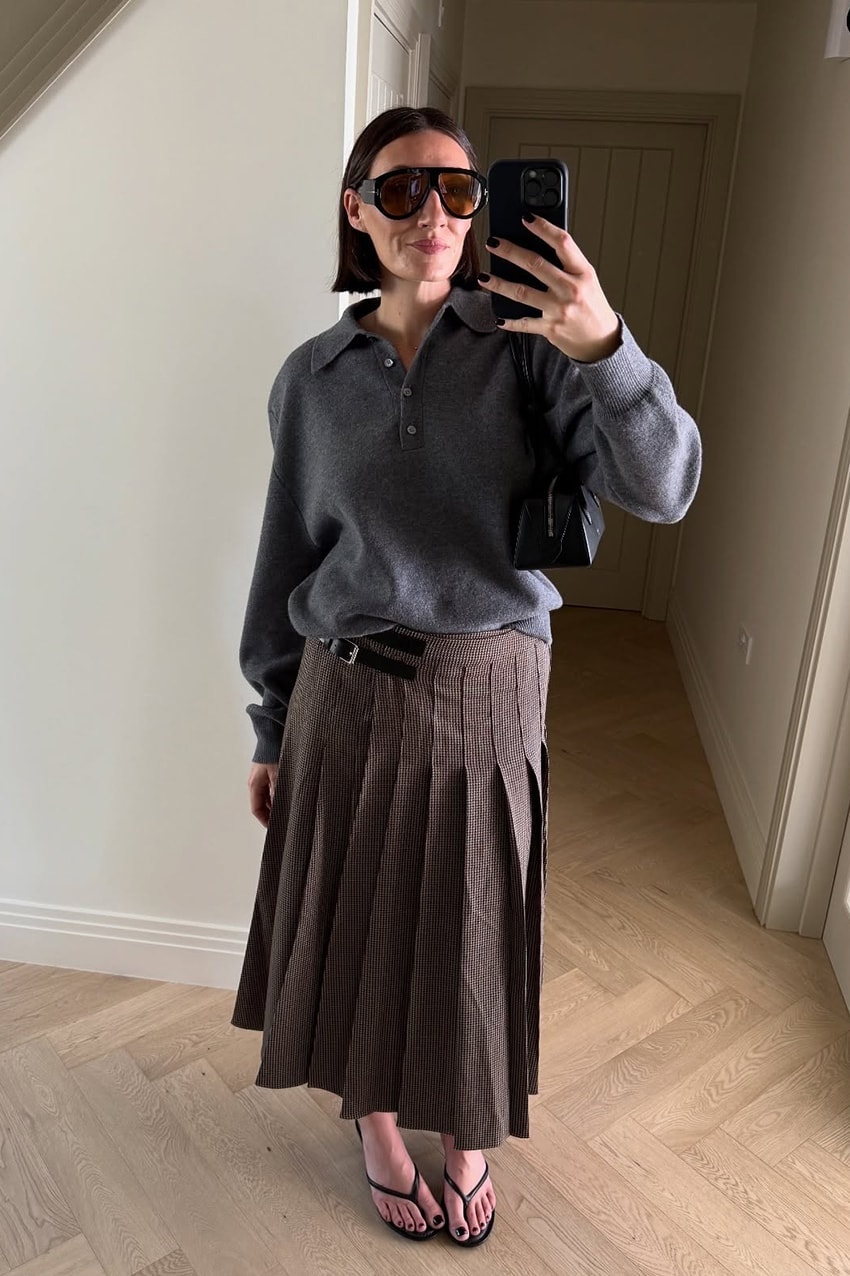 Cozy Knit Sweater with Pleated Plaid Midi Skirt Cozy Knit Sweater with Pleated Plaid Midi Skirt β plaid skirt outfits